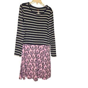 Tea Collection Girls' 10 Long-Sleeve Dress Striped Top Contrasting Bird Skirt 15